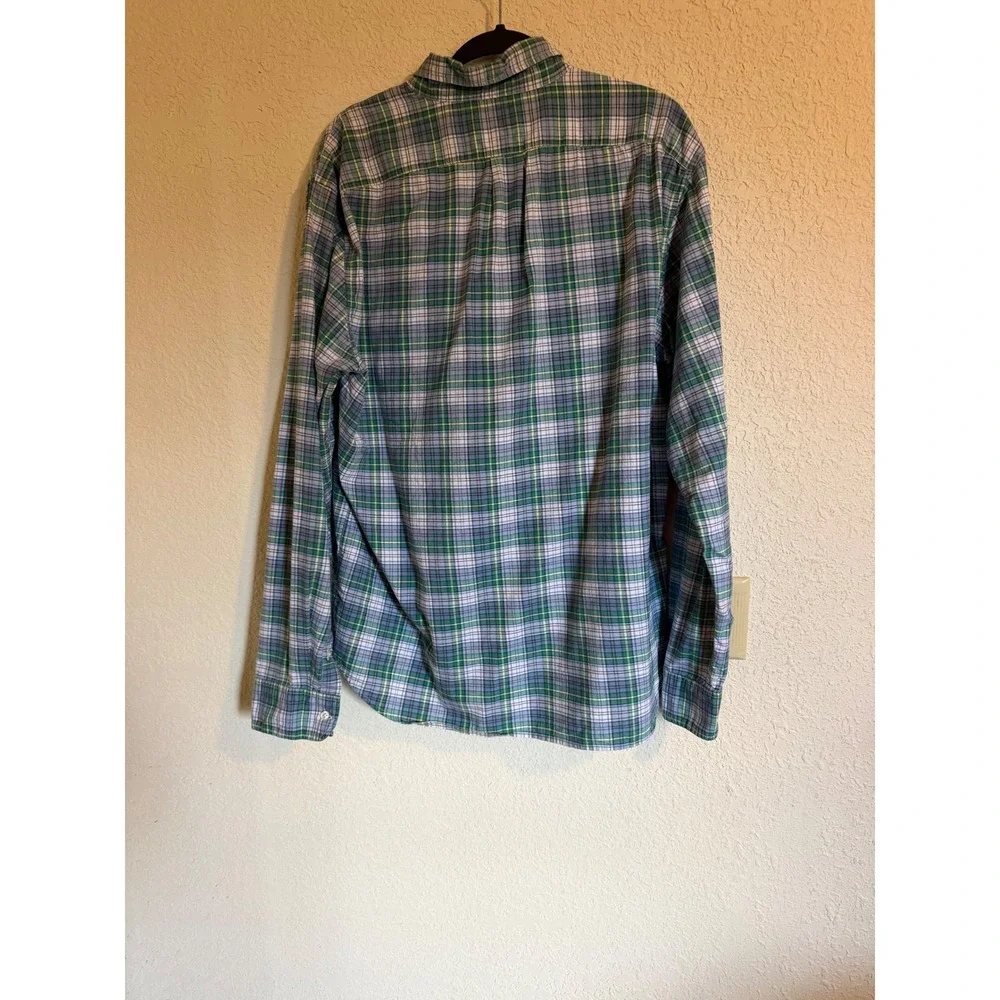 J. Crew Broken-In Oxford Slim Fit Plaid Shirt Mens XL Blue Green Organic Cotton